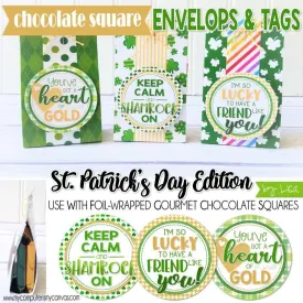 Chocolate Squares Envelops & Tags {ST. PATTY'S DAY} PRINTABLE