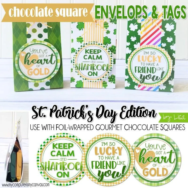 Chocolate Squares Envelops & Tags {ST. PATTY'S DAY} PRINTABLE