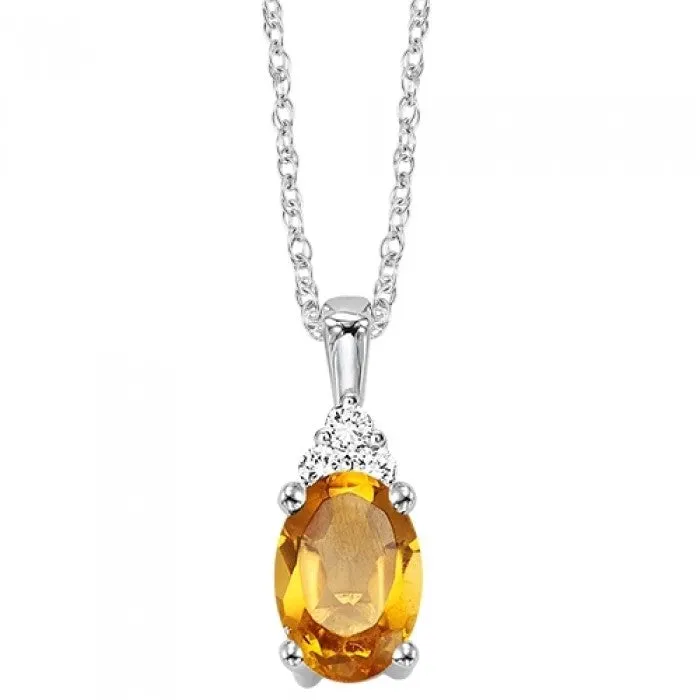 Citrine and Diamond Pendant - November Birthstone