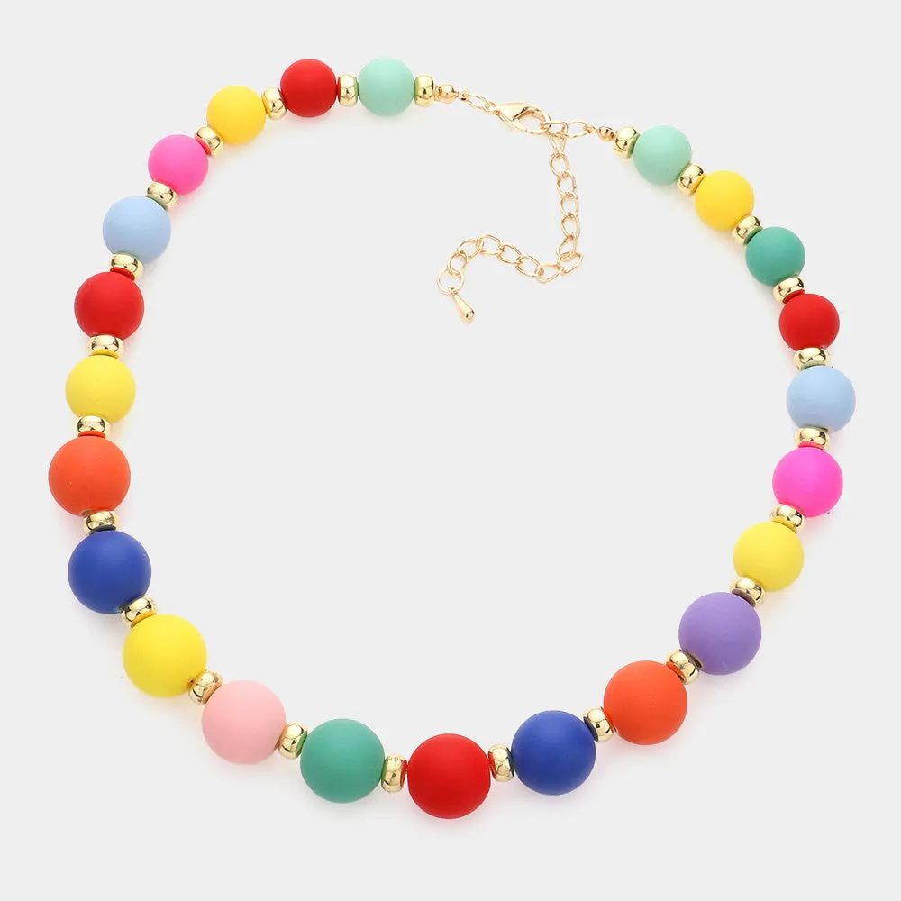 Colored Ball Cluster Necklace and Matching Earring