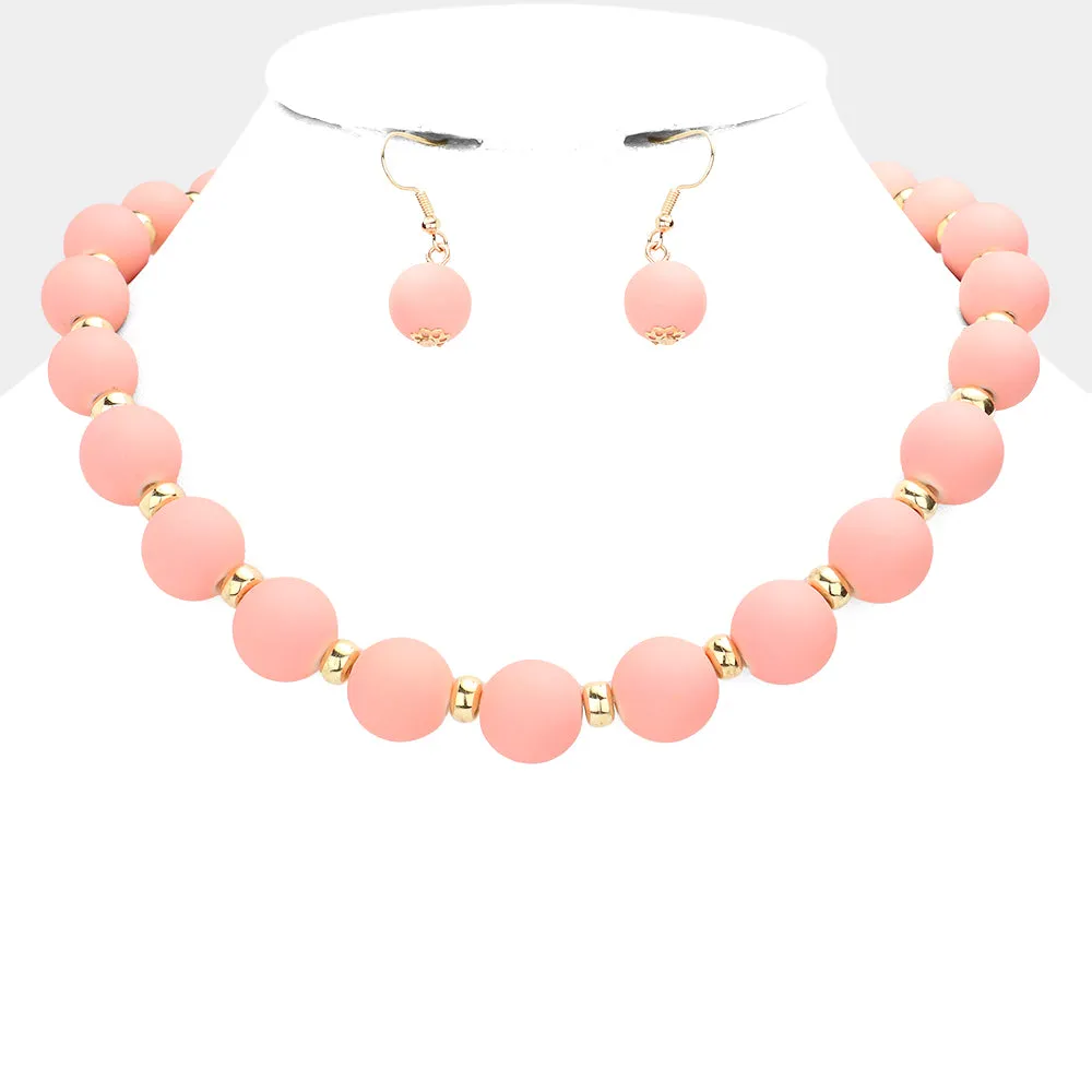 Colored Ball Cluster Necklace and Matching Earring