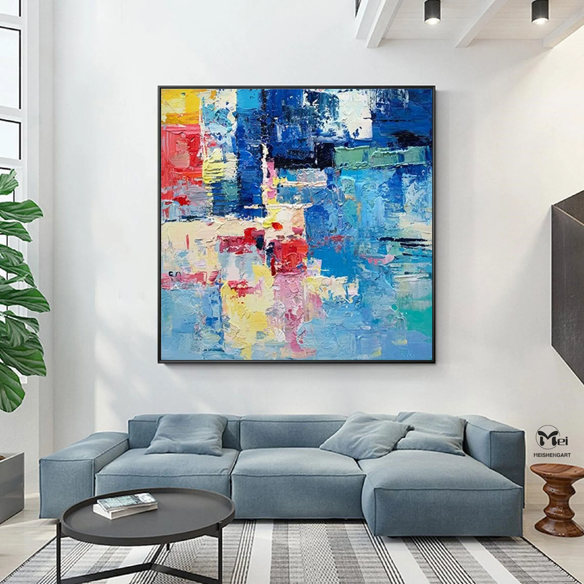 Colorful Abstract Painting Blue Painting Texture Art Kp001