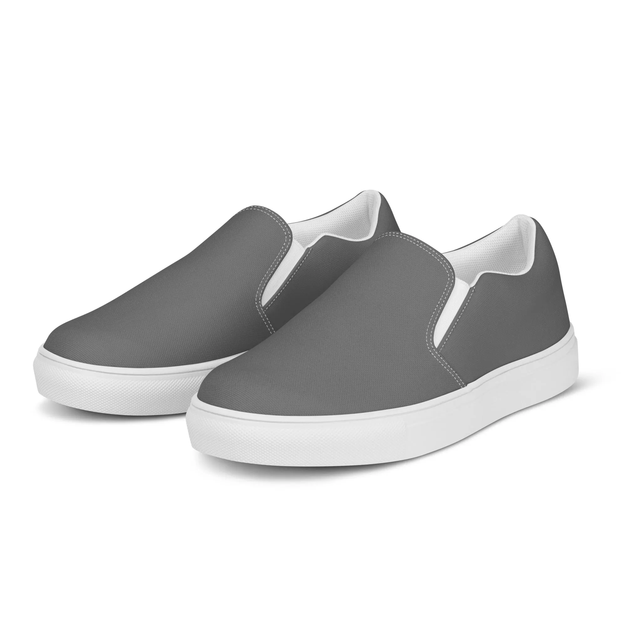 Dark Grey Men's Slip Ons, Solid Grey Color Best Casual Breathable Men’s Slip-on Canvas Shoes (US Size: 5-13)