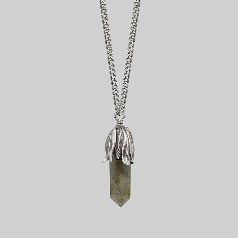 DEATH BLOOM. Labradorite Gemstone Necklace - Silver