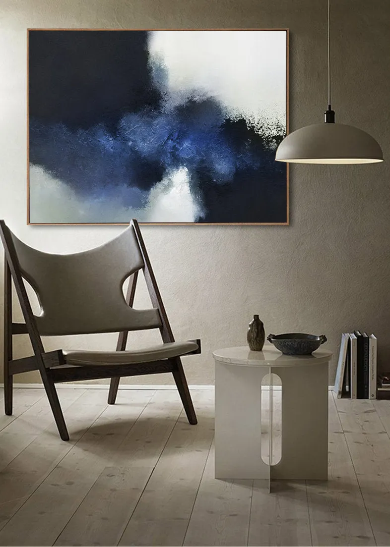 Deep Blue Abstract Painting Ocean Painting Black White Painting Ap008