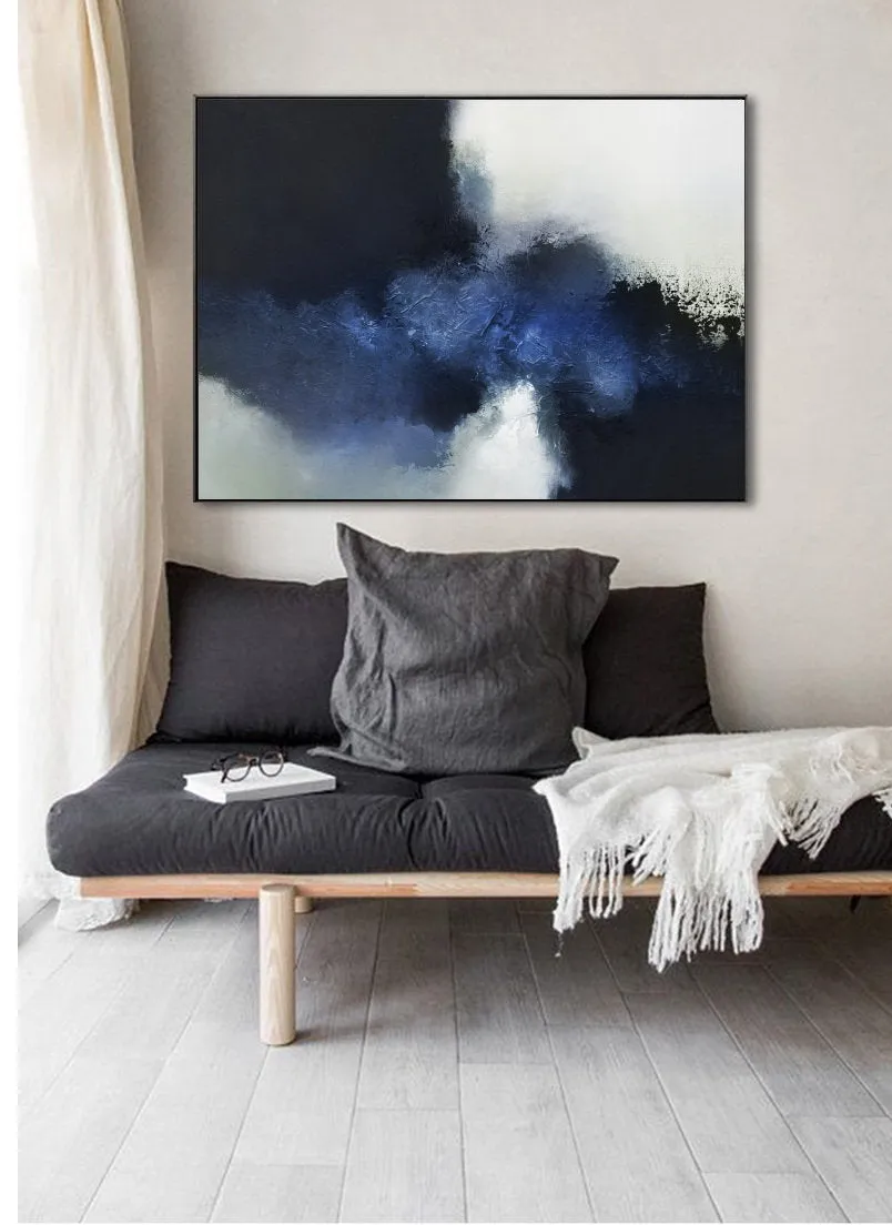 Deep Blue Abstract Painting Ocean Painting Black White Painting Ap008