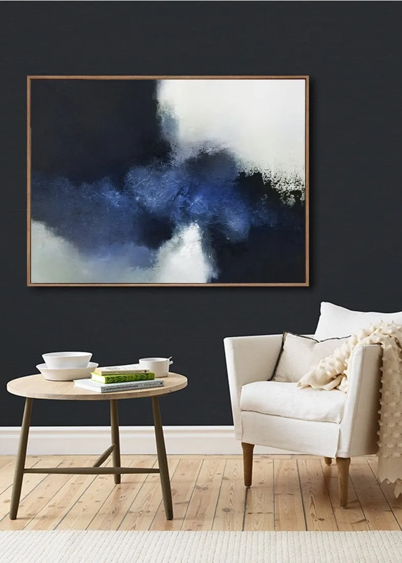 Deep Blue Abstract Painting Ocean Painting Black White Painting Ap008