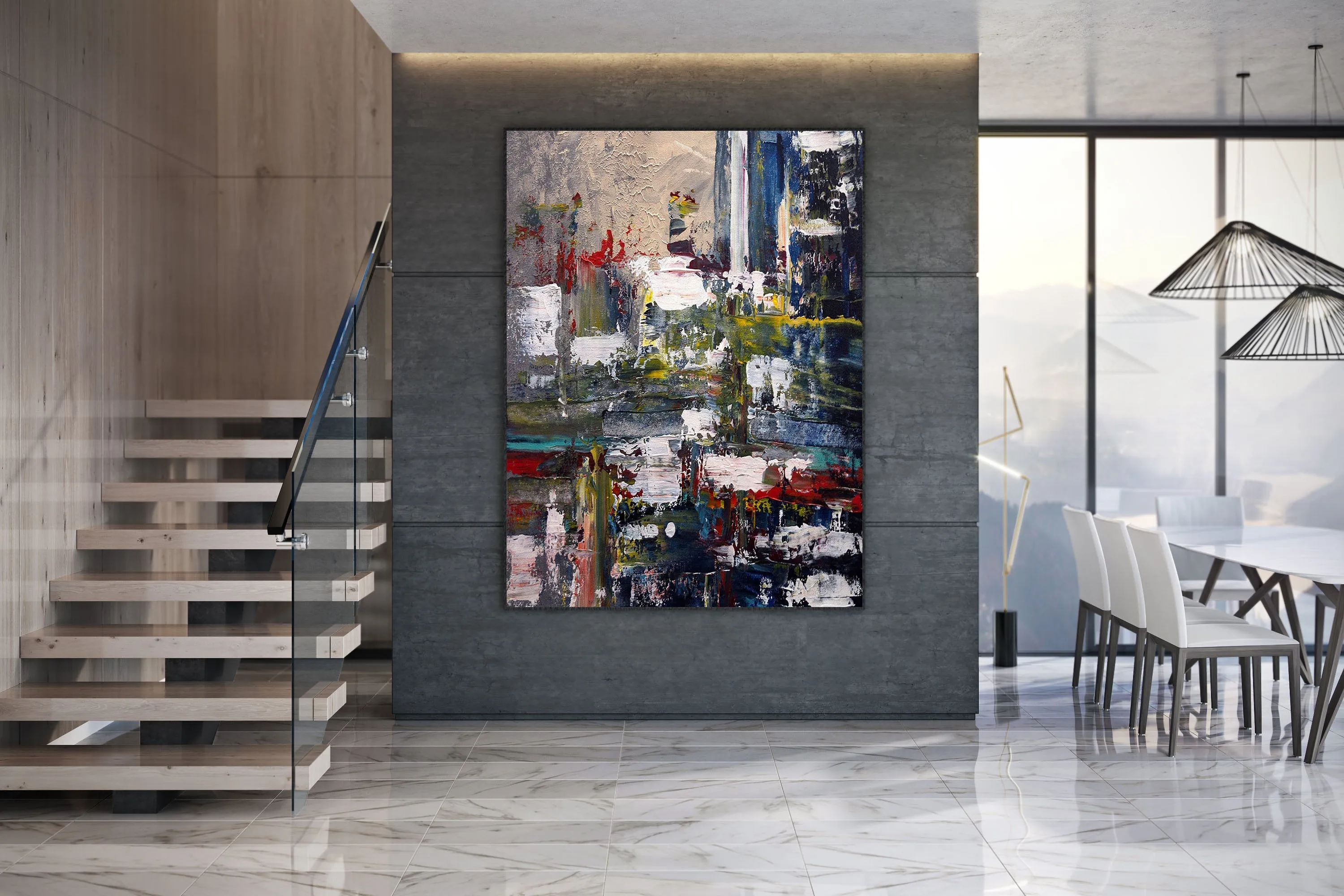 Deep Blue Green Red Extra Large Artwork Abstract Canvas Art DP085