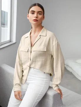 Drop-shoulder Button-up Blouse