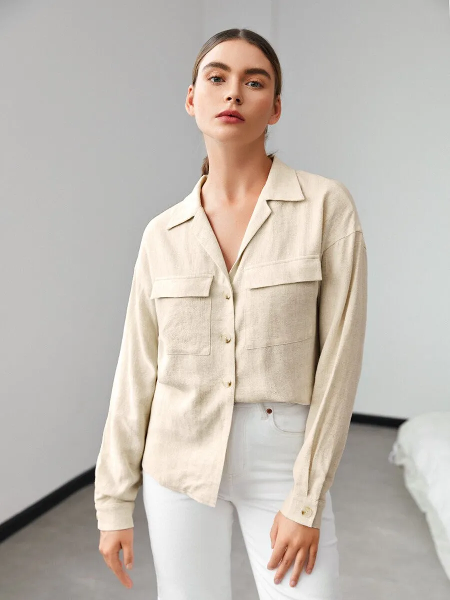 Drop-shoulder Button-up Blouse