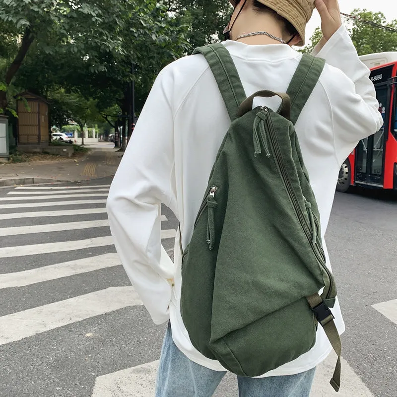 DUNNMALL Backpack Men's Washed Canvas Japanese and Korean Niche Backpack Solid Color Retro High-Grade Large Capacity Student Schoolbag Female