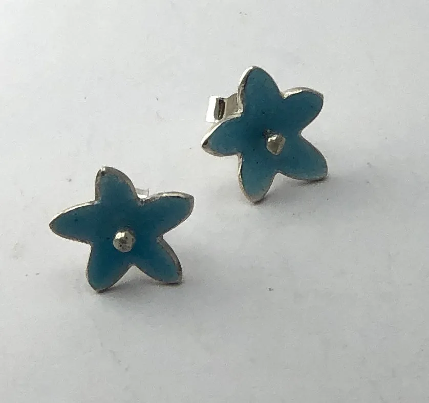 Enamel & silver flower studs