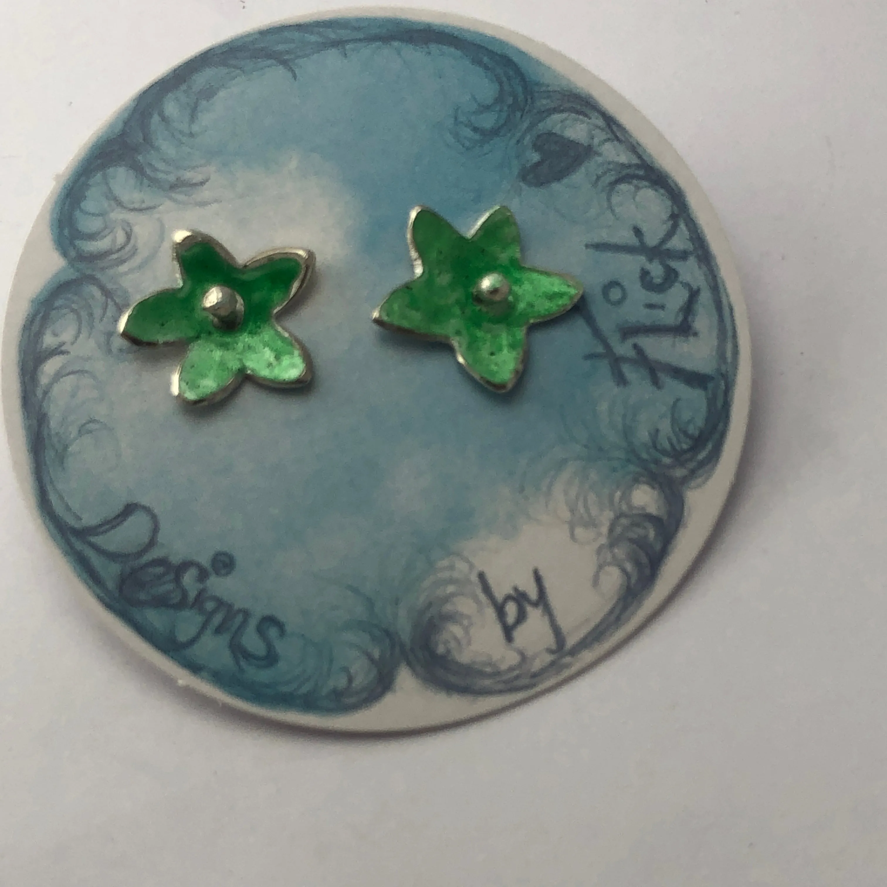 Enamel & silver flower studs