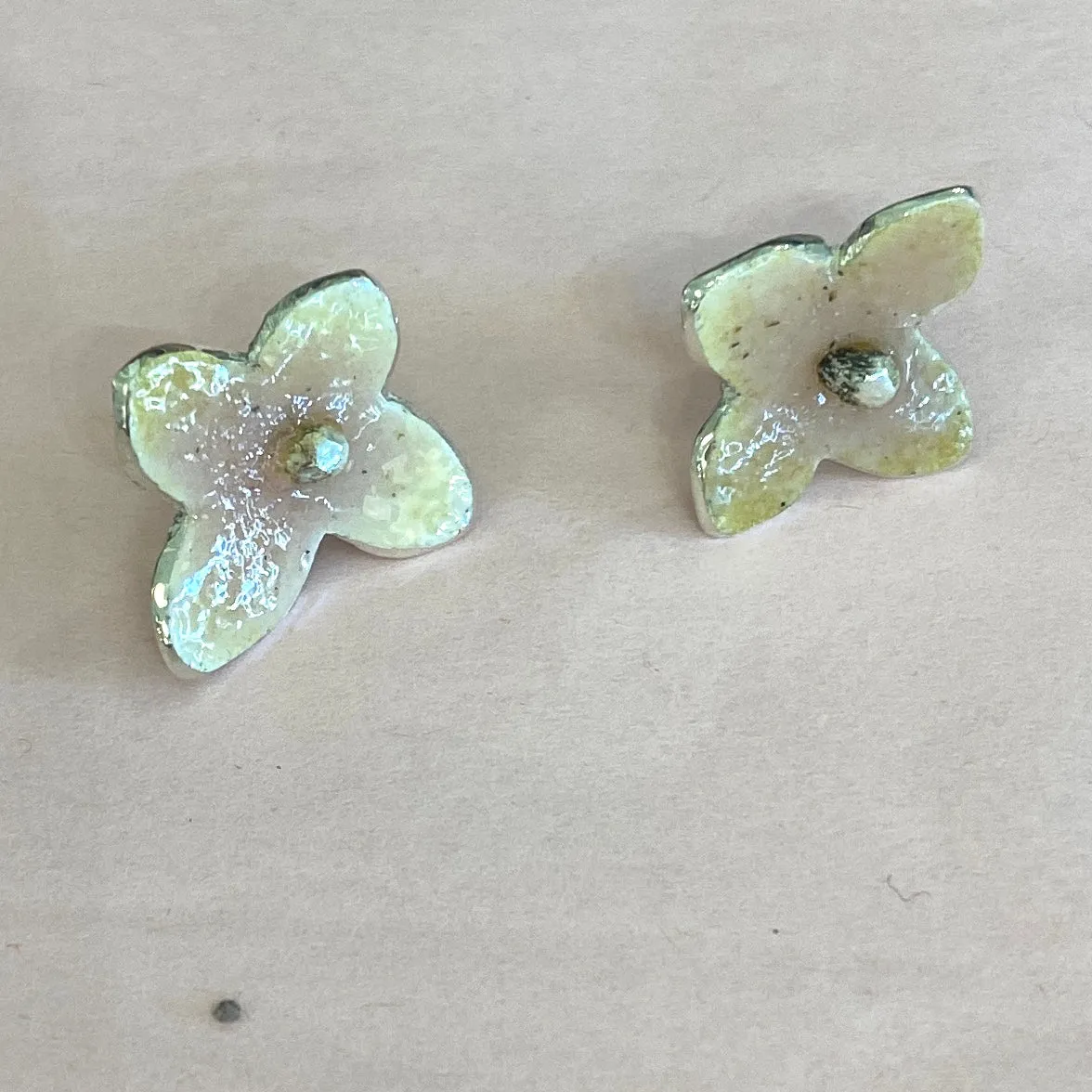 Enamel & silver flower studs