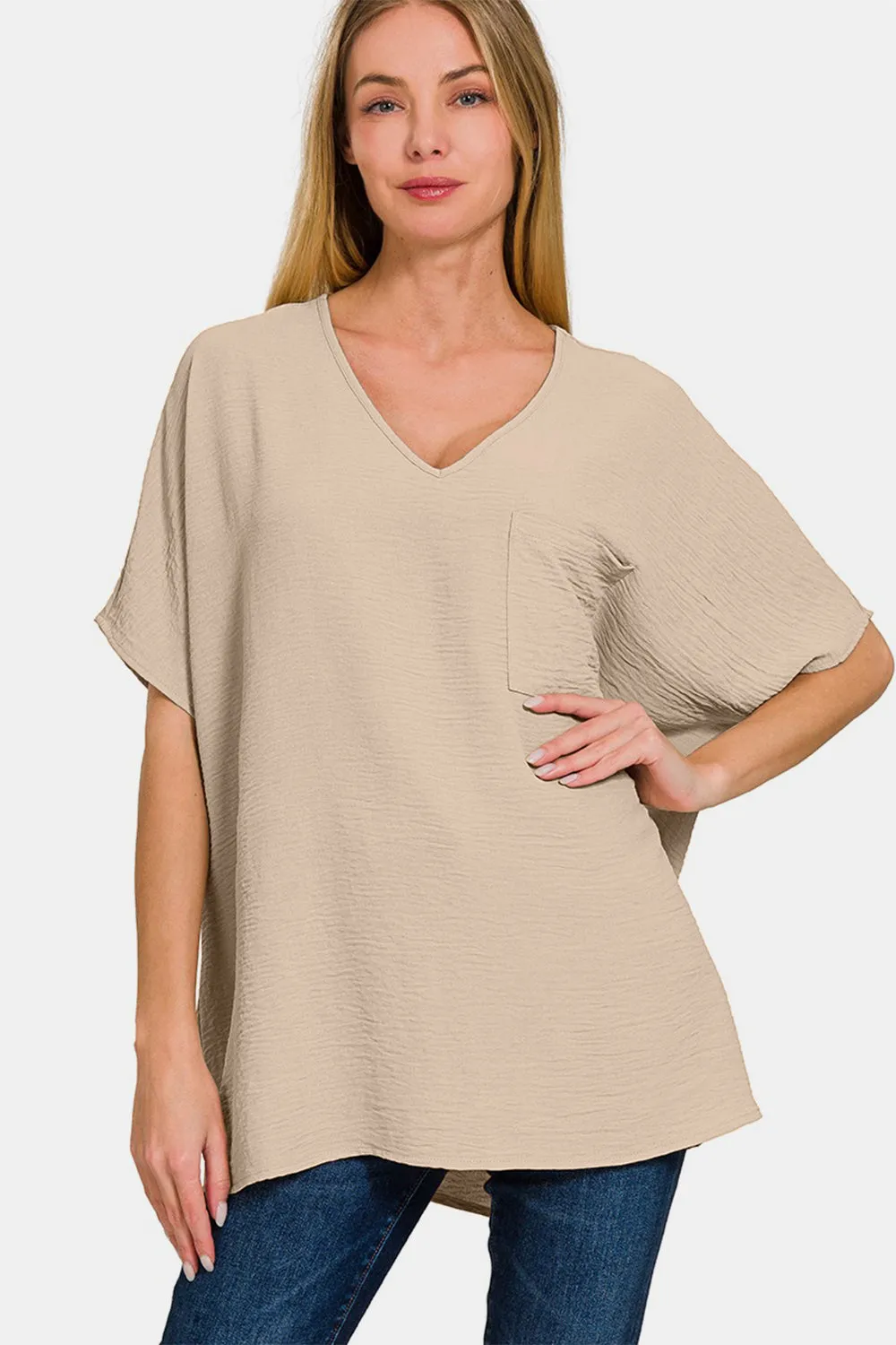 Explore More  Collection - Zenana Full Size Texture V-Neck Short Sleeve Top