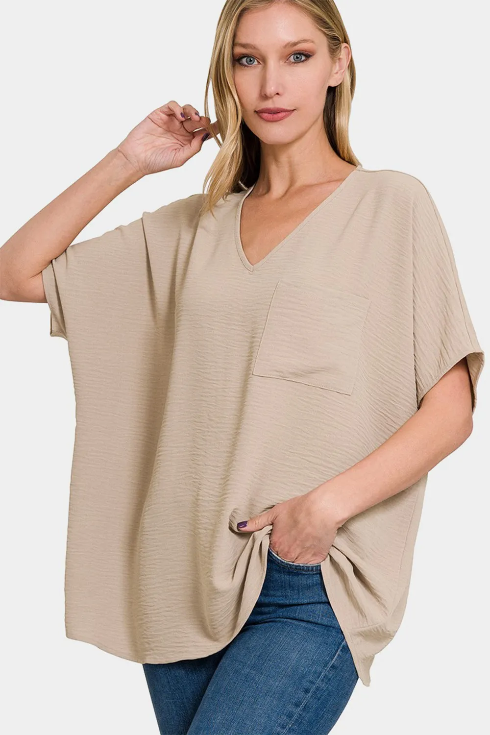 Explore More  Collection - Zenana Full Size Texture V-Neck Short Sleeve Top