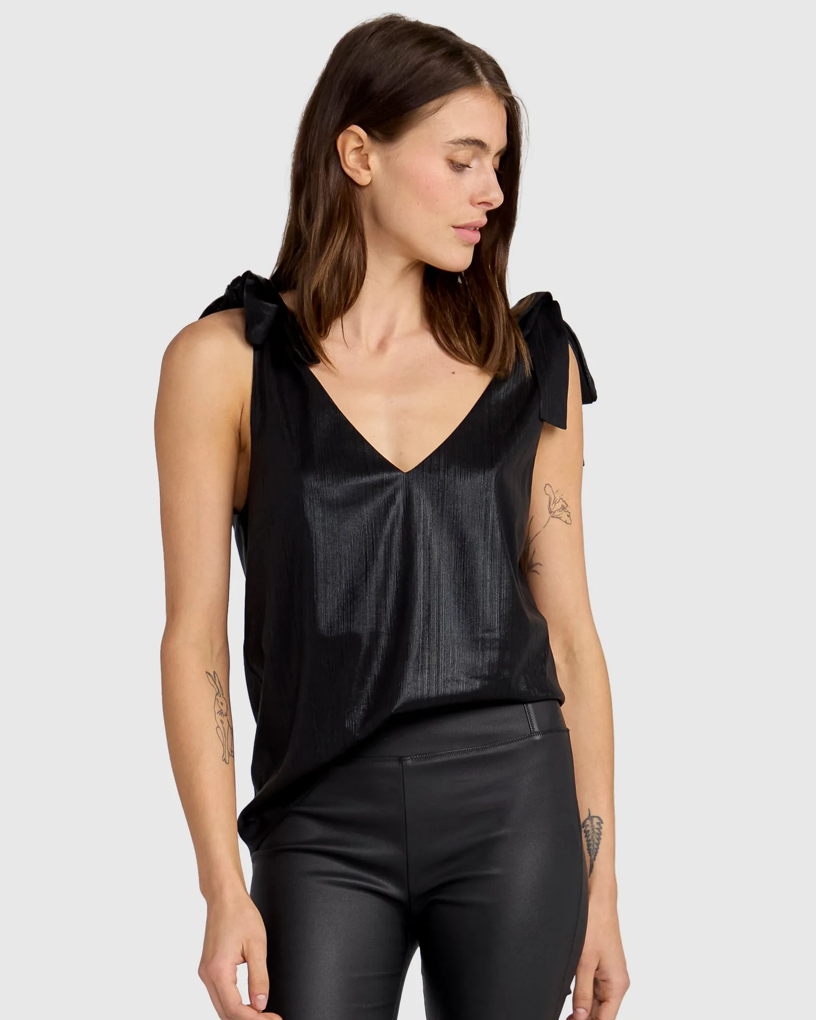 Feel For You V-Neck Top - Gloss Black