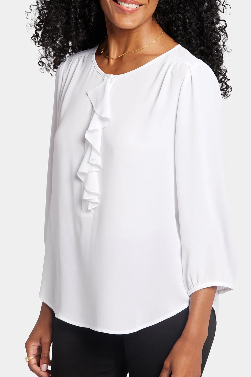 Flounce Front Blouse - Optic White