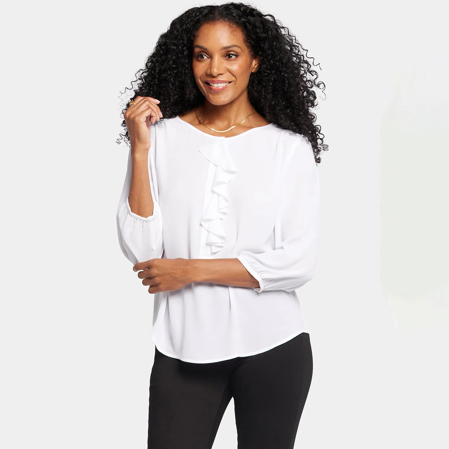 Flounce Front Blouse - Optic White