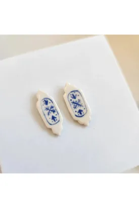 Framed Blue Floral Stud Earrings