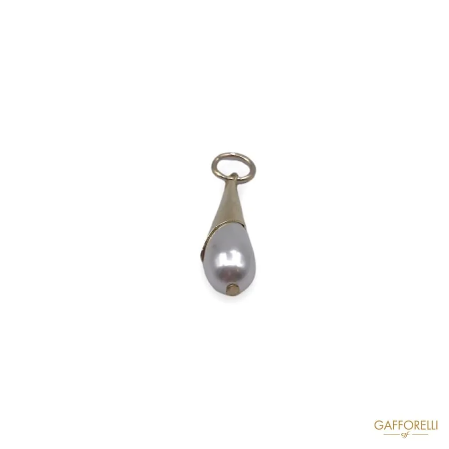 Gold Colored Zip Puller with Teardrop Pearl D266 - Gafforelli Srl