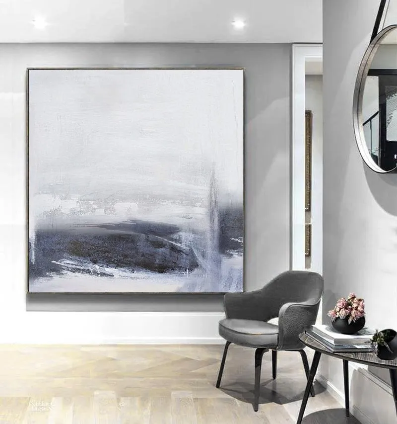 Gray Abstract Sky Painting Abstract Sea Painting Black White Art Qp082