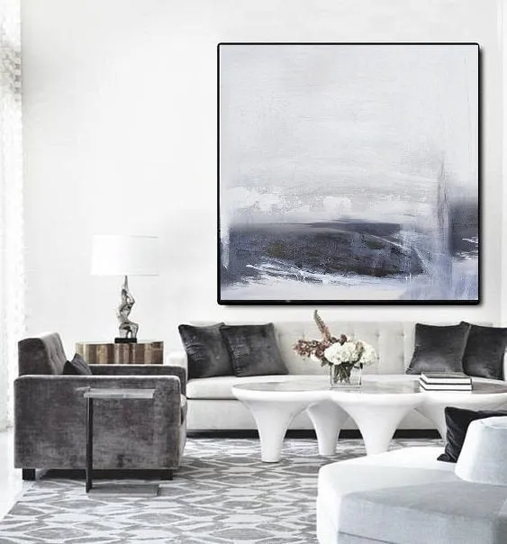 Gray Abstract Sky Painting Abstract Sea Painting Black White Art Qp082