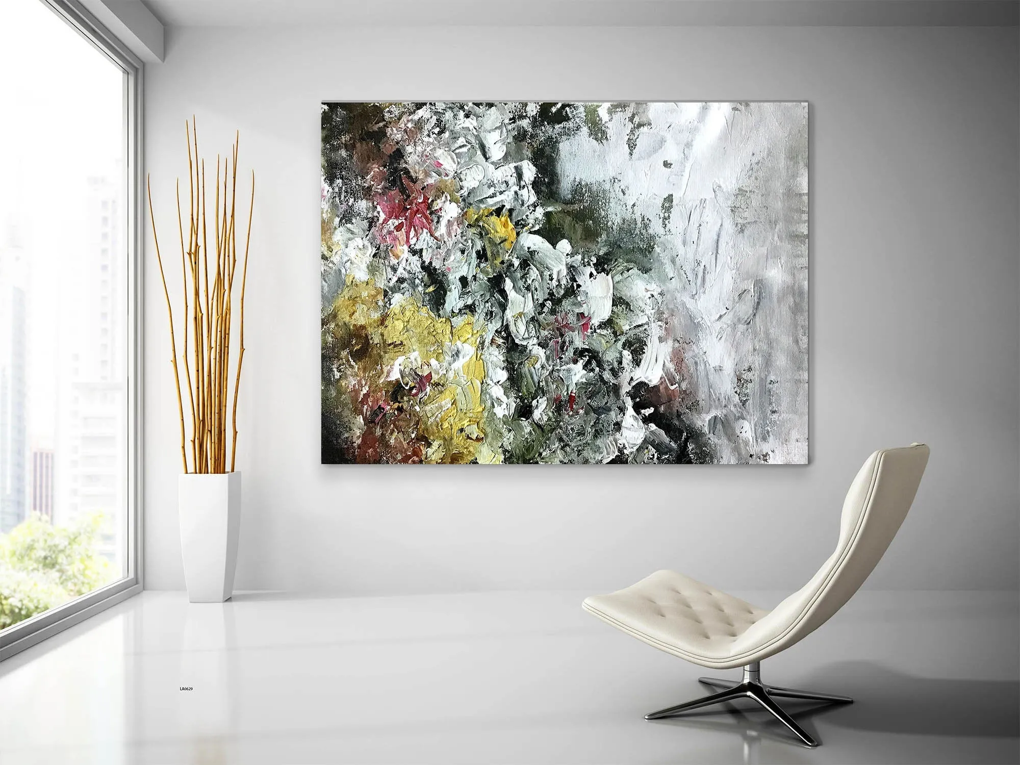 Gray Yellow White Abstract Painting Bedroom Wall Art Qp012