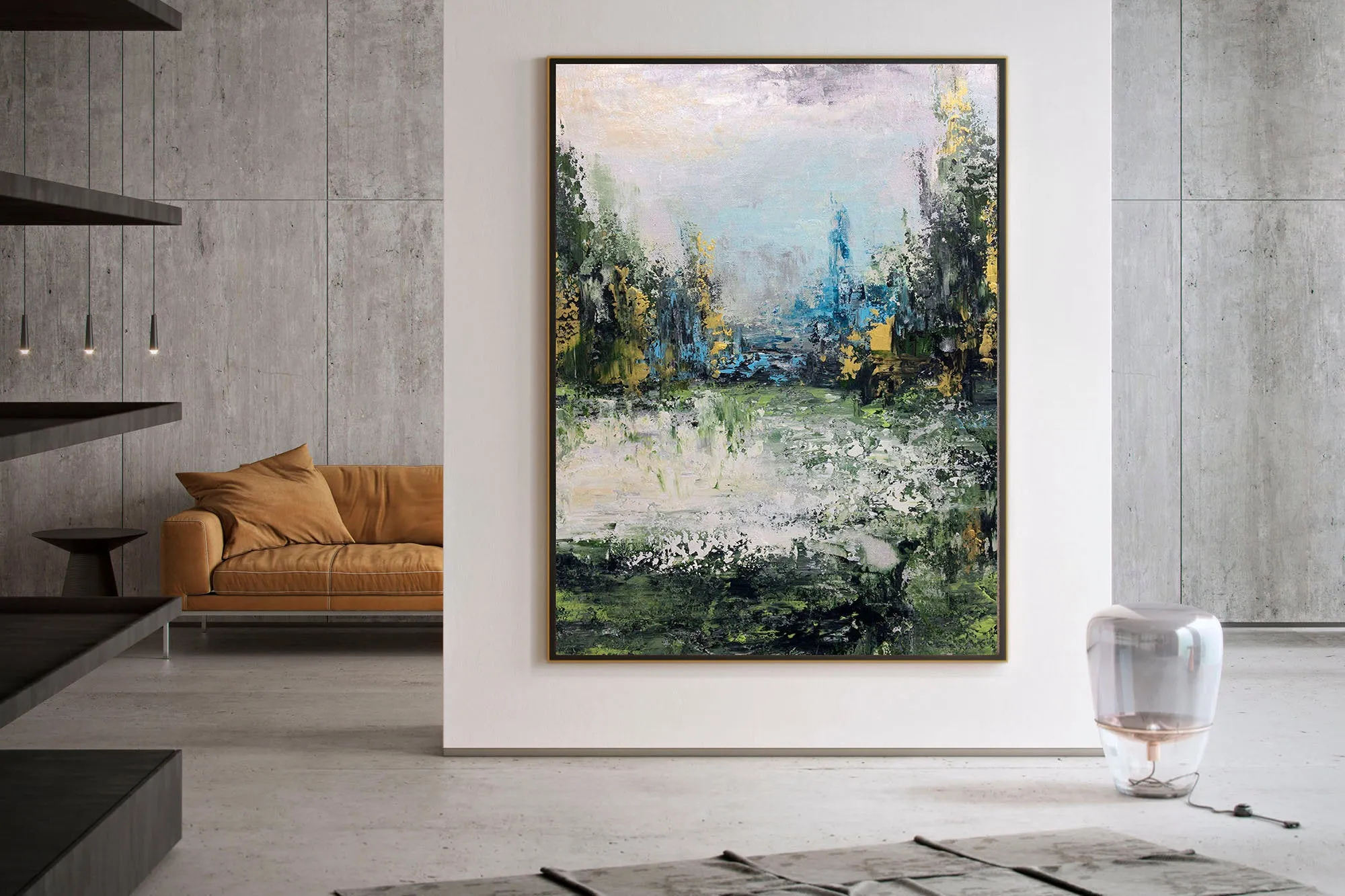 Green Blue Yellow Abstract Painting Landscape Canvas Art Fp052