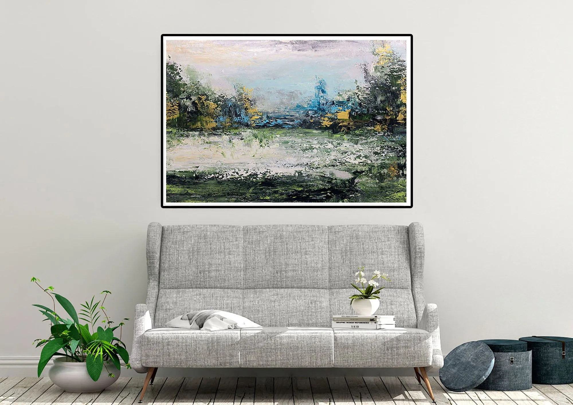 Green Blue Yellow Abstract Painting Landscape Canvas Art Fp052