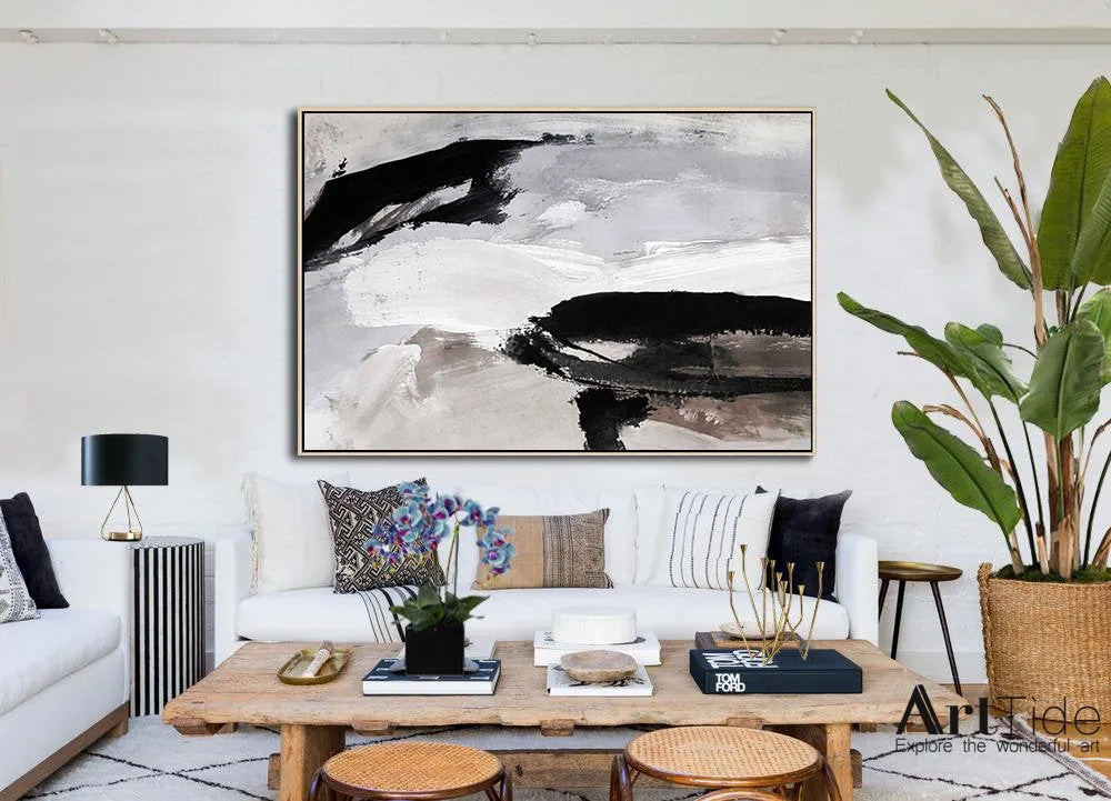 Grey Black White Abstract Painting For Living Room Beige Brown Painting Qp090