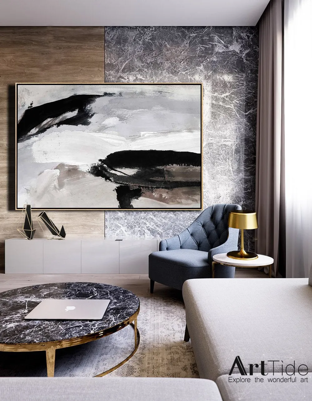 Grey Black White Abstract Painting For Living Room Beige Brown Painting Qp090