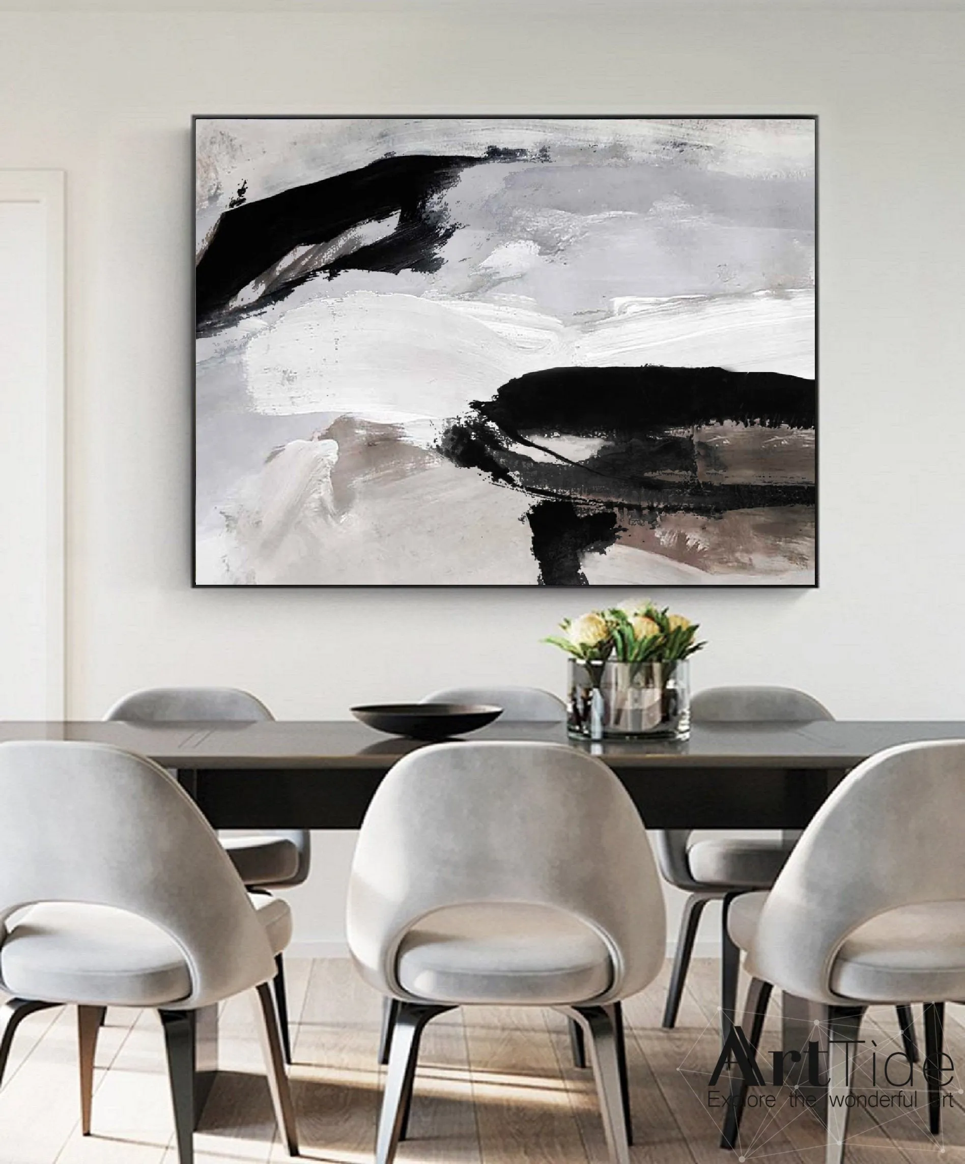 Grey Black White Abstract Painting For Living Room Beige Brown Painting Qp090