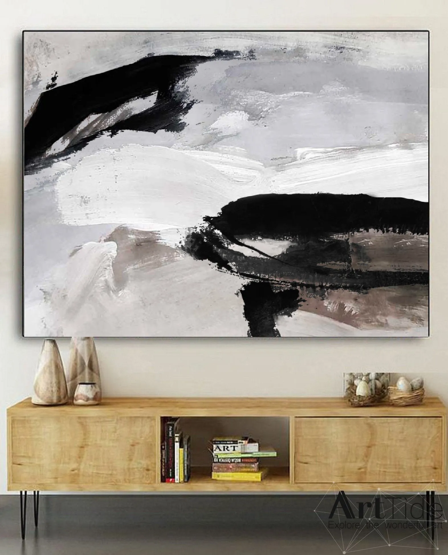 Grey Black White Abstract Painting For Living Room Beige Brown Painting Qp090