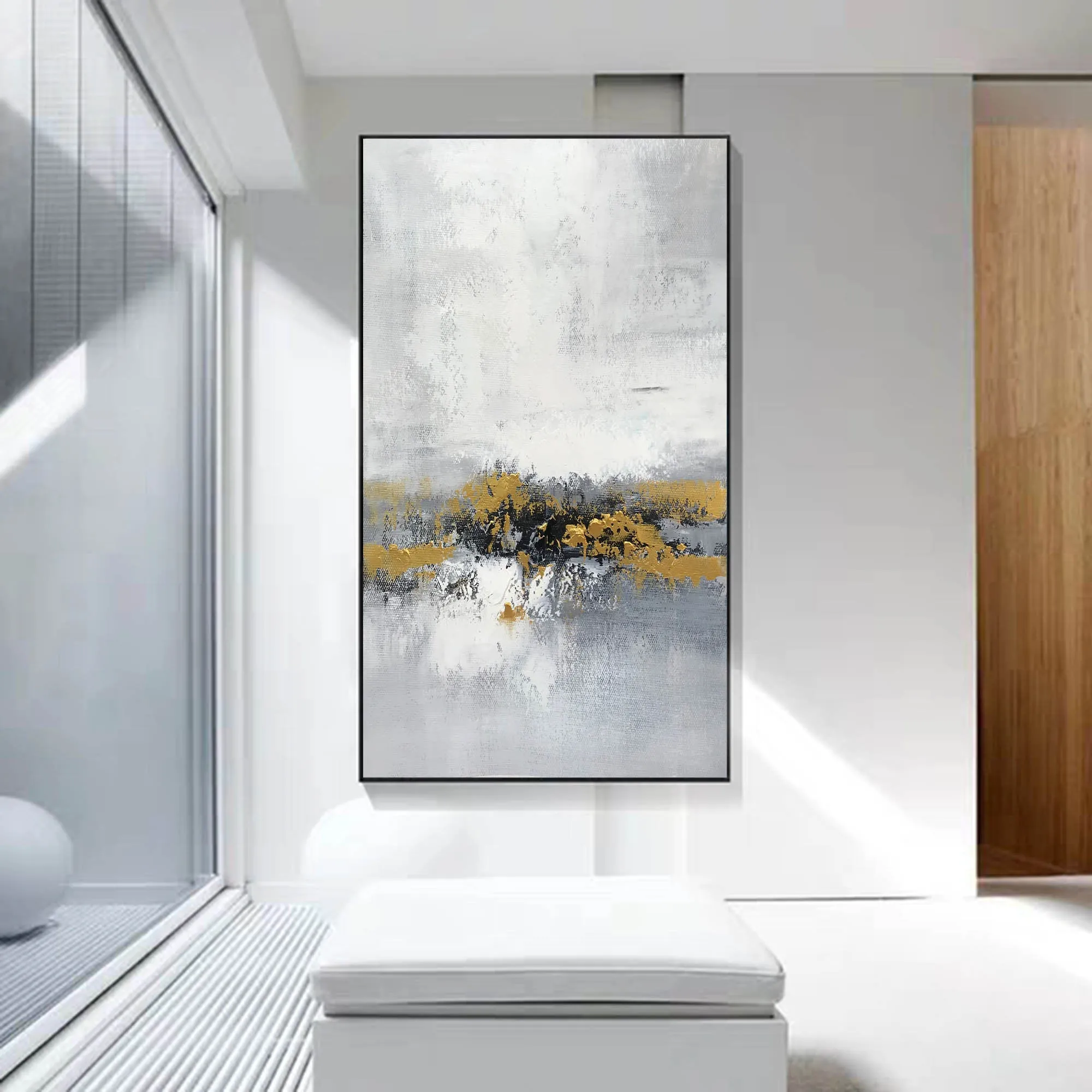 Grey Gold Abstract Painting Living Room Wall Art Office Painting Yp015