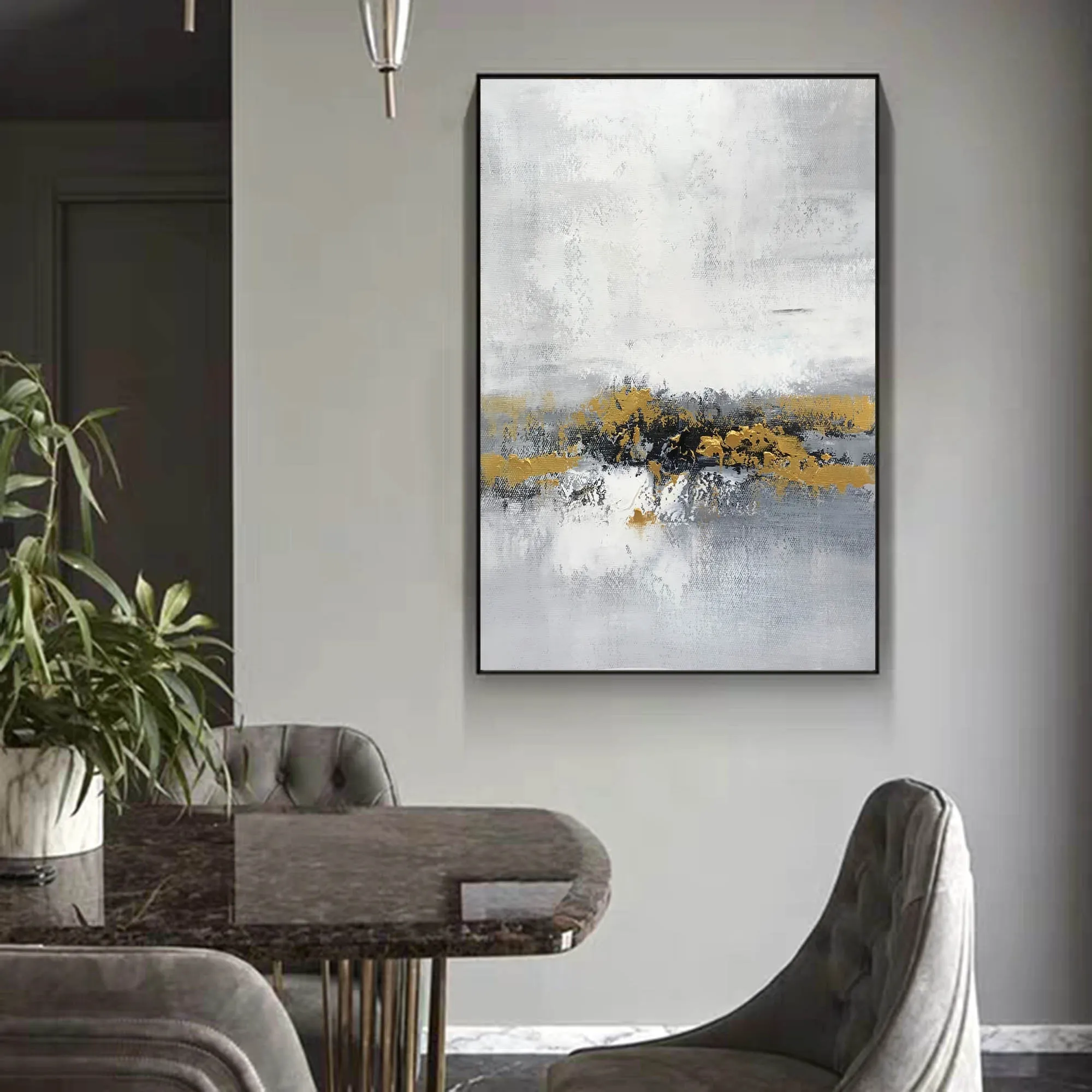 Grey Gold Abstract Painting Living Room Wall Art Office Painting Yp015