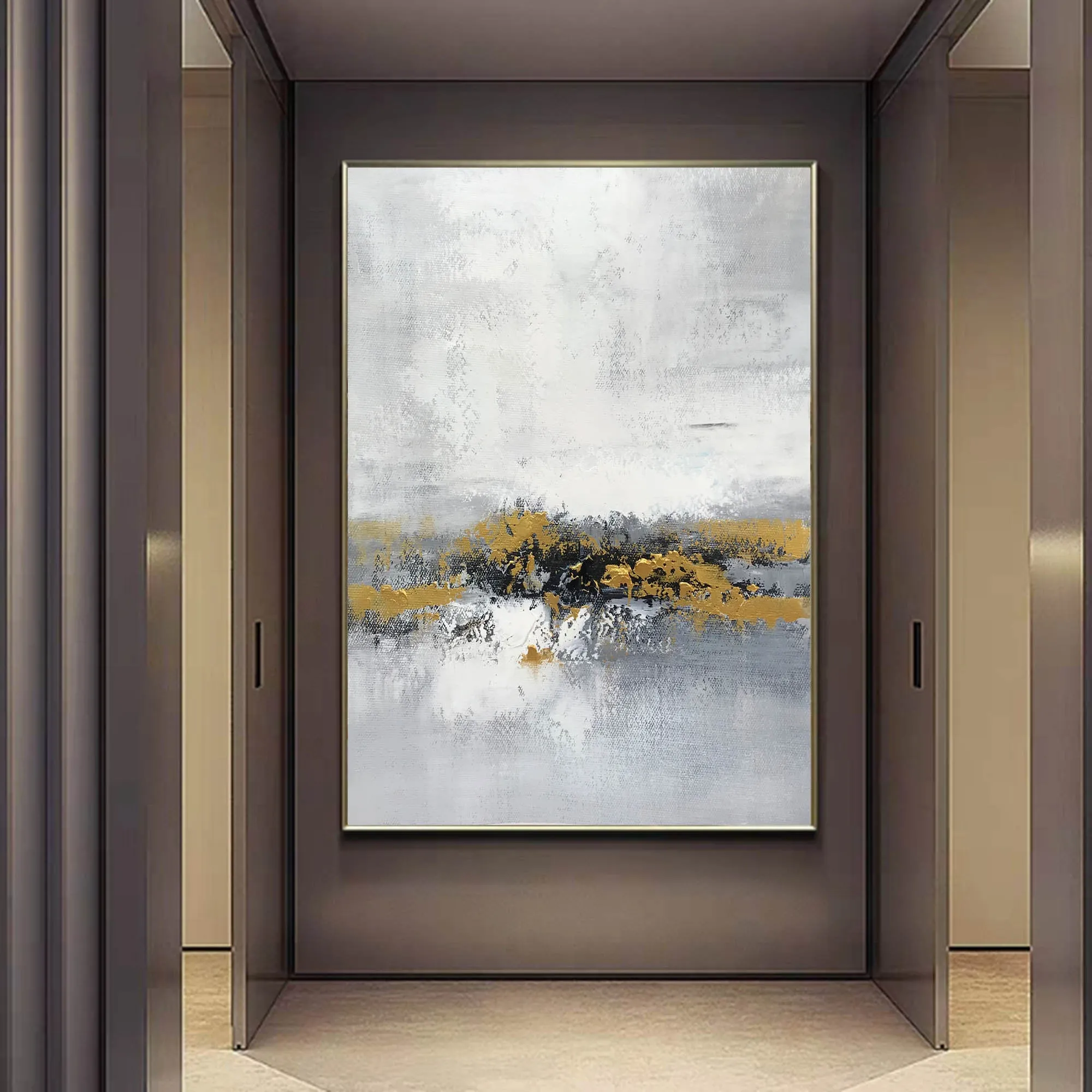 Grey Gold Abstract Painting Living Room Wall Art Office Painting Yp015