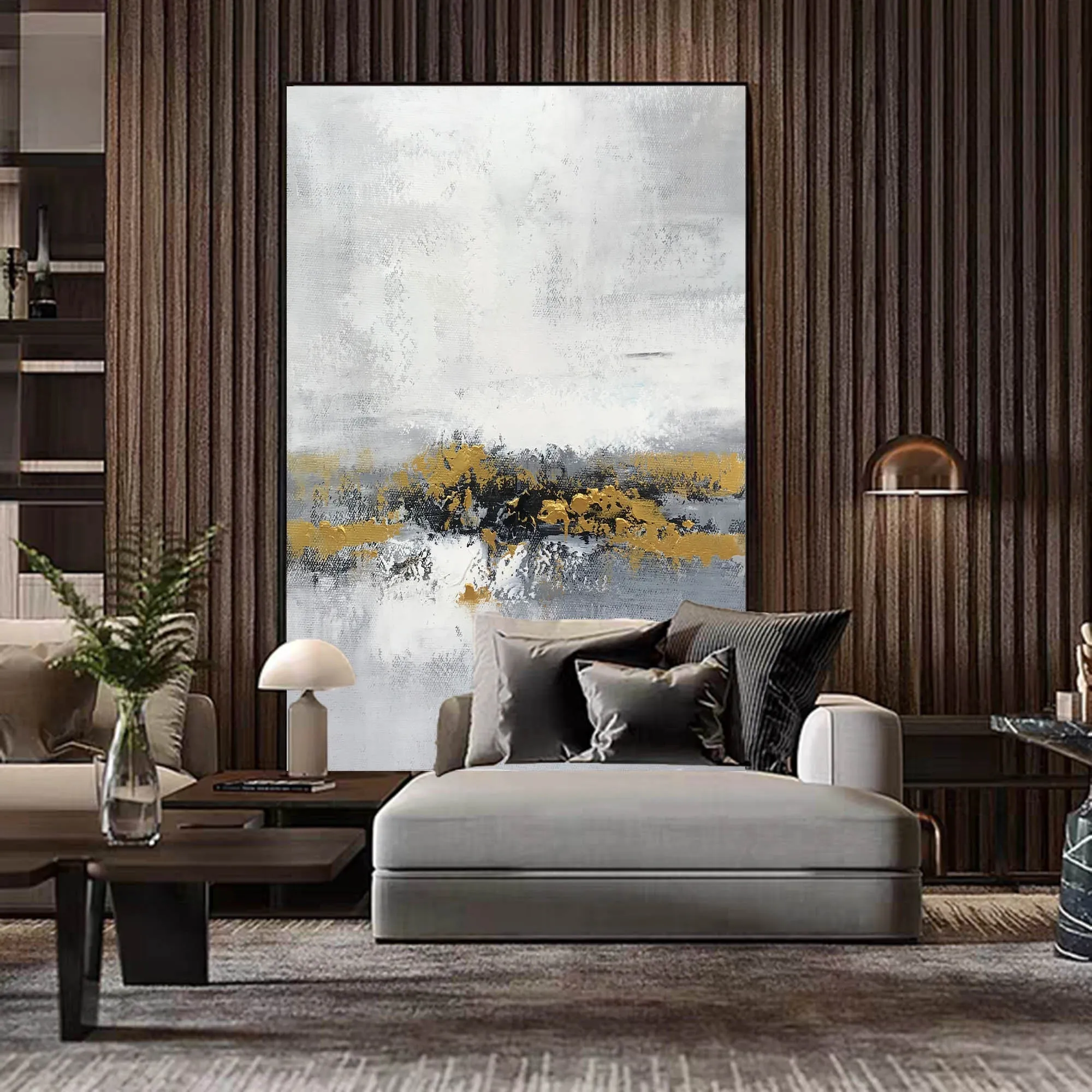 Grey Gold Abstract Painting Living Room Wall Art Office Painting Yp015