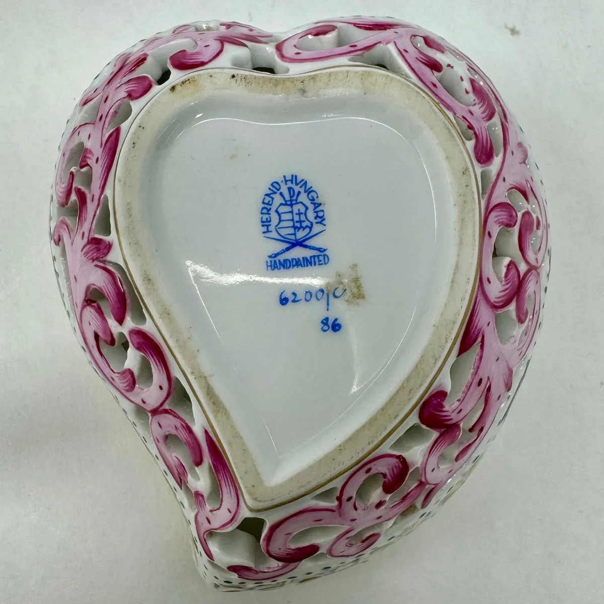 Hand Painted Reticulated Heart Shape Box with Lid