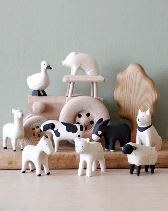 Handmade Tiny Wooden Farm Animals - Alpaca