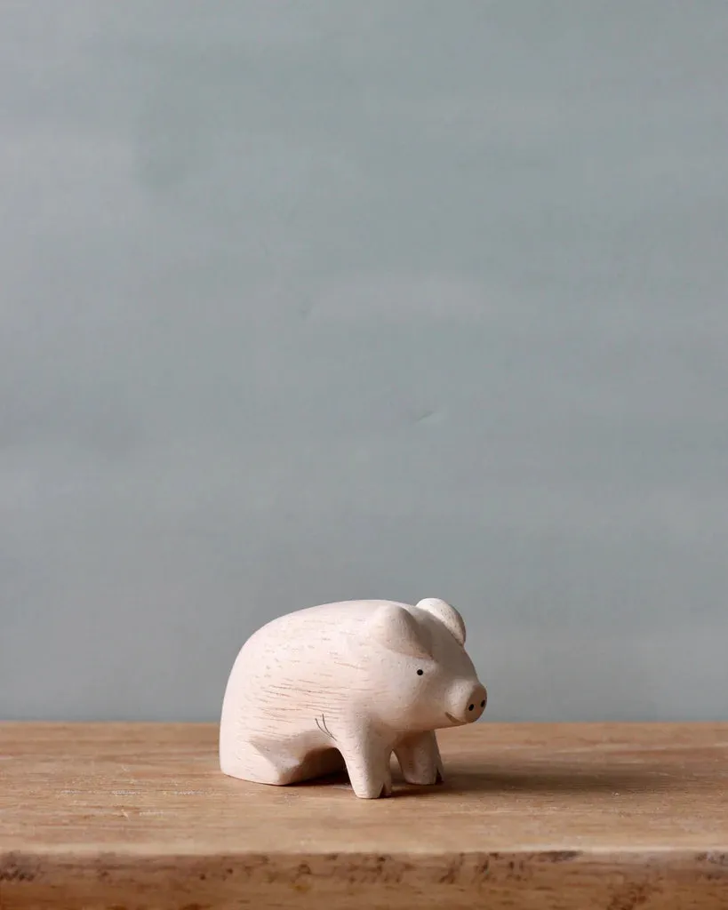 Handmade Tiny Wooden Farm Animals - Pig