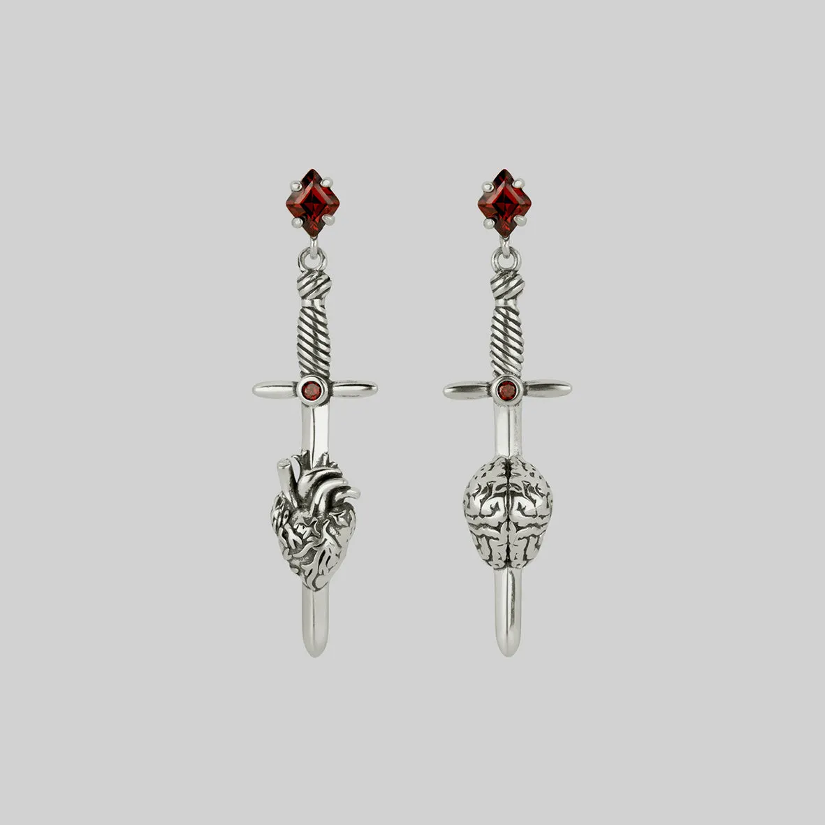 HEART & MIND. Heart & Brain Sword Earrings - Silver