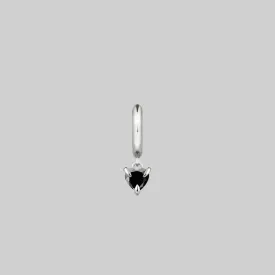 HEART & SOUL. Black Spinel Dangly Heart Clicker Ring - Silver