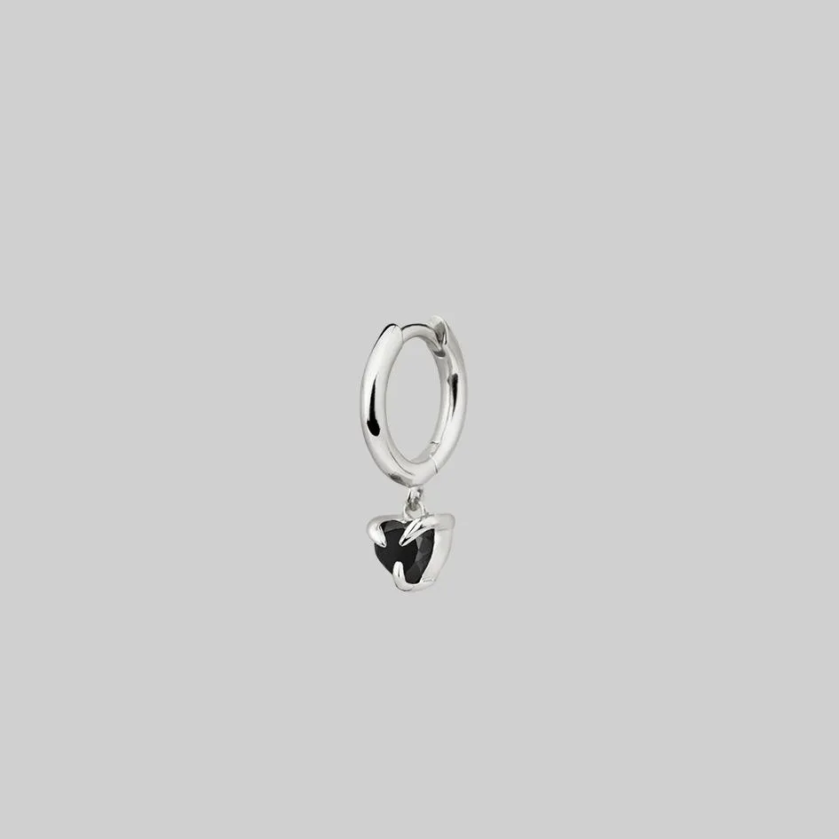 HEART & SOUL. Black Spinel Dangly Heart Clicker Ring - Silver