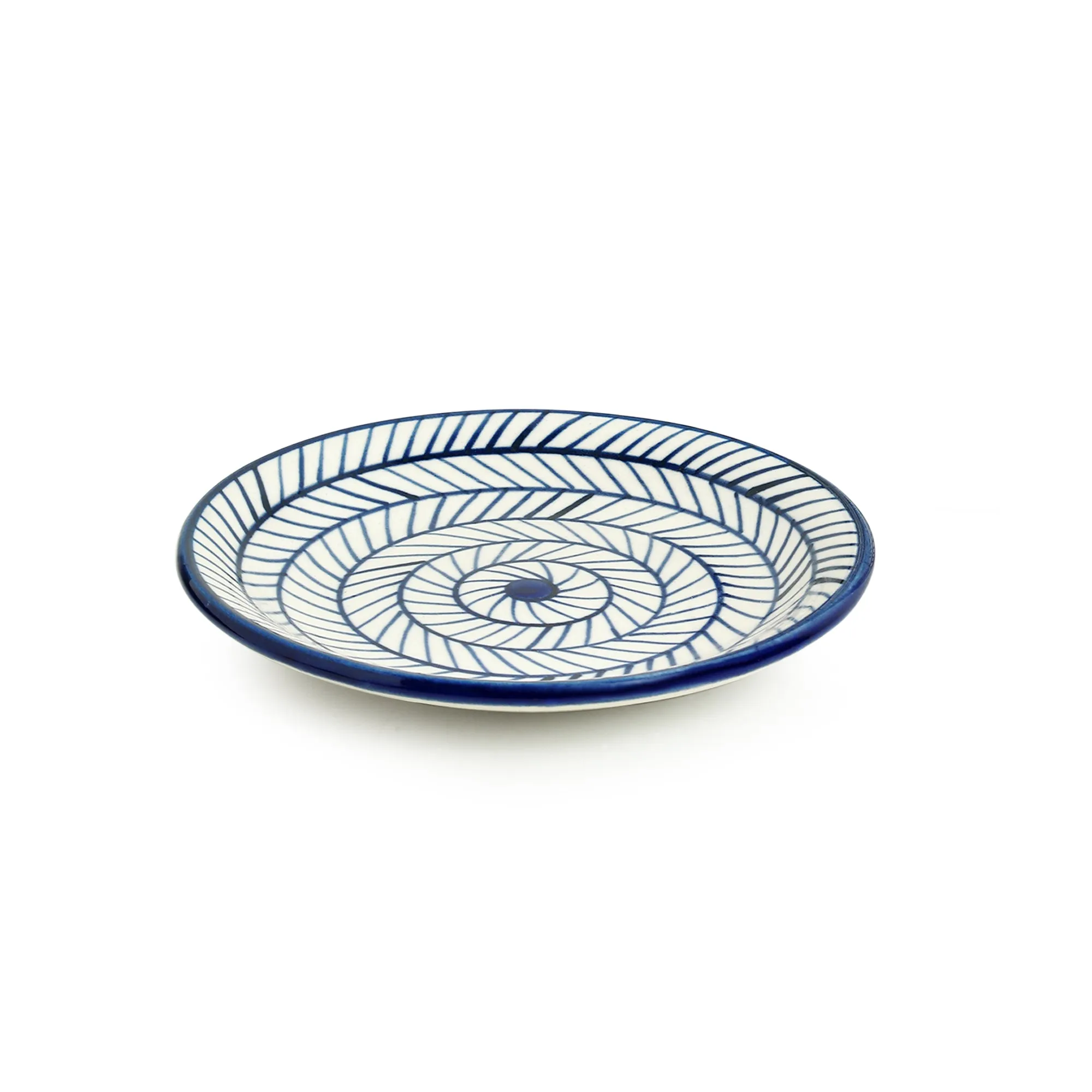 'Indigo Chevron' Handpainted Ceramic Side/Quarter Plates (Set of 6, Microwave Safe)