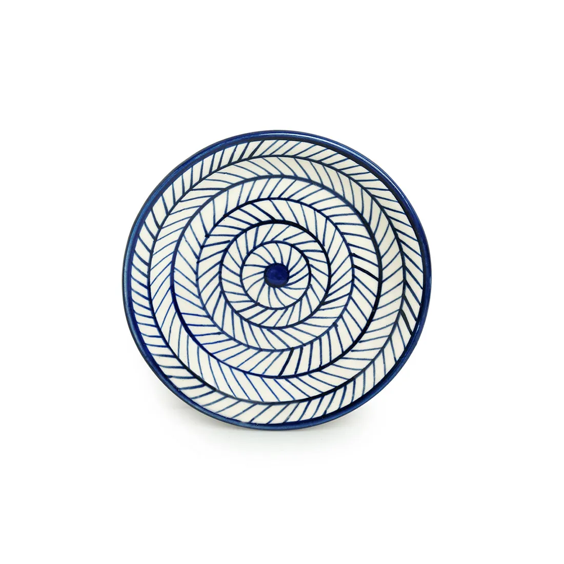 'Indigo Chevron' Handpainted Ceramic Side/Quarter Plates (Set of 6, Microwave Safe)