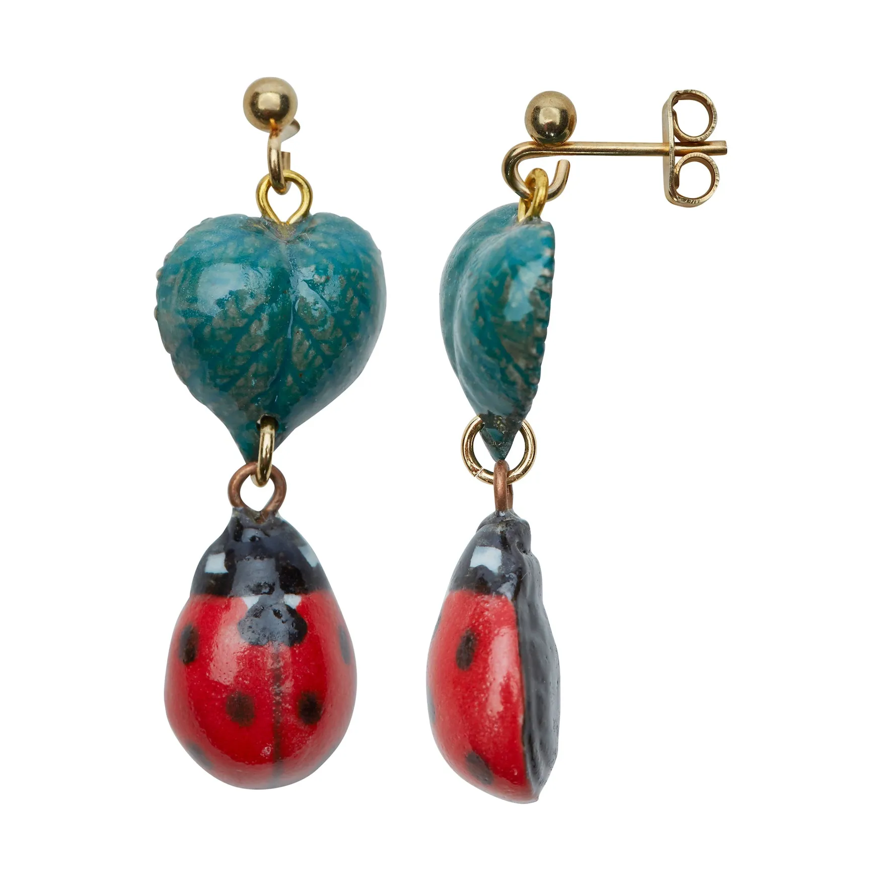 Ladybird and Leaf Drop Earrings