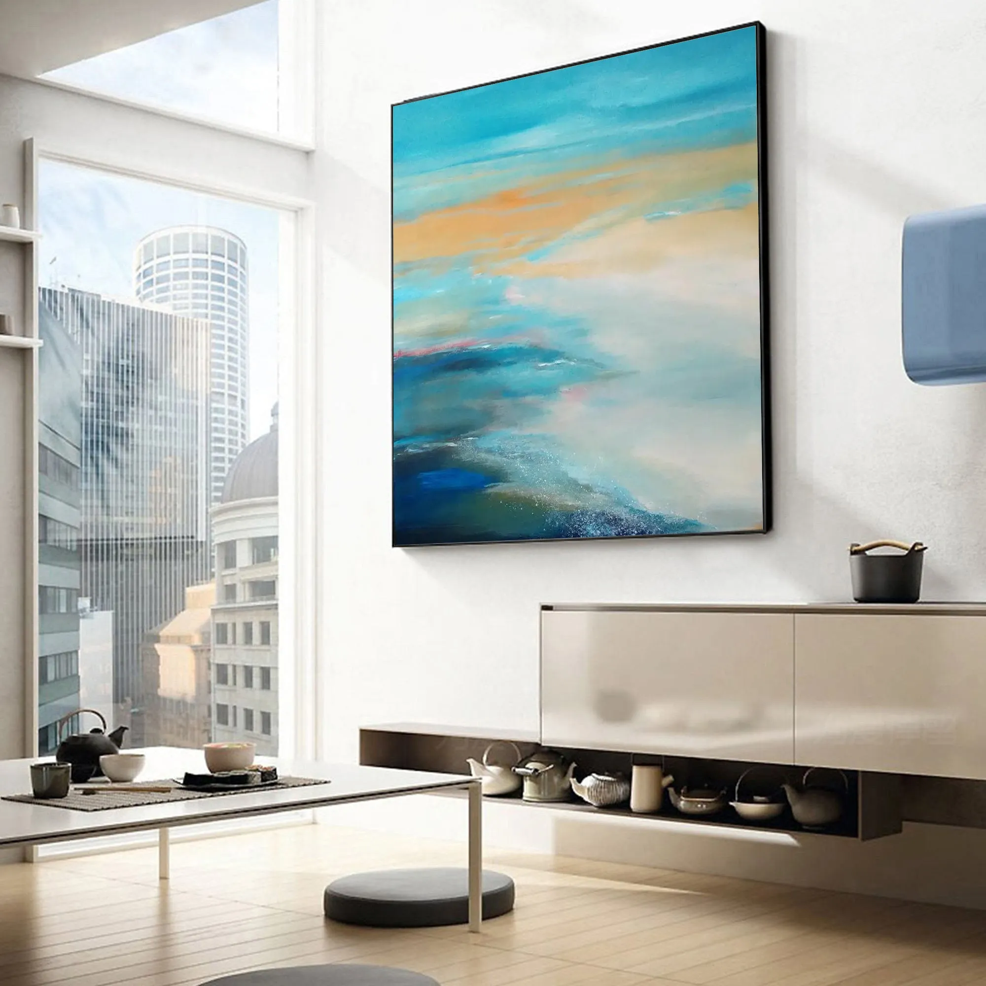 Large Ocean Sunset Painting Coastal Wall Art Ocean Painting OP011