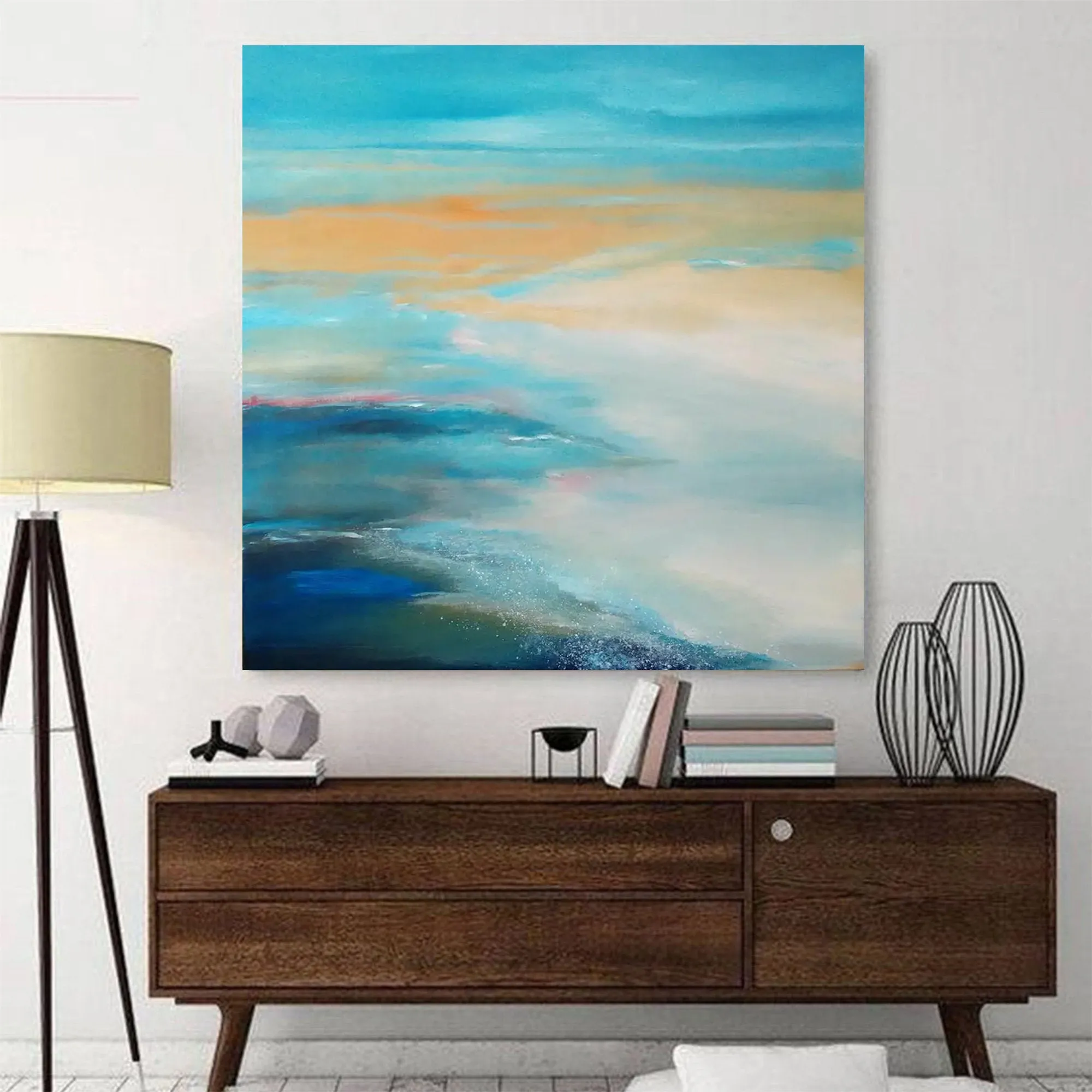 Large Ocean Sunset Painting Coastal Wall Art Ocean Painting OP011