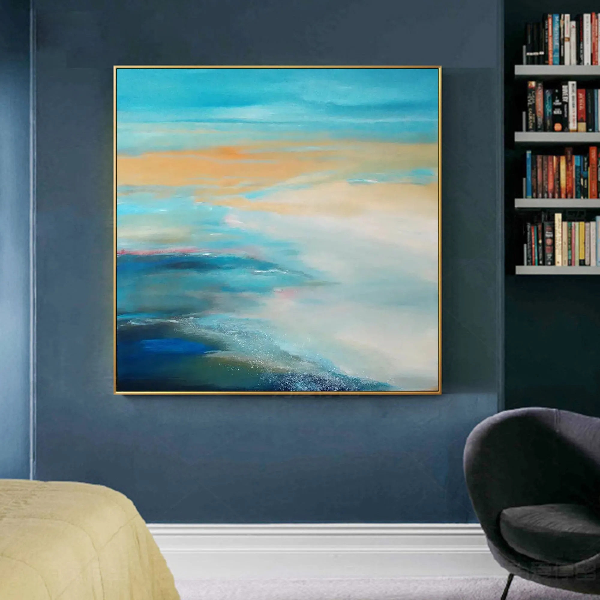 Large Ocean Sunset Painting Coastal Wall Art Ocean Painting OP011